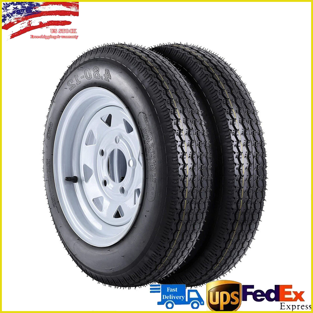 Pair of 2 4.80-12 4.80x12 Trailer Tires and Wheels W/ 12" Rims 5 Lug on 4.5" 6PR
