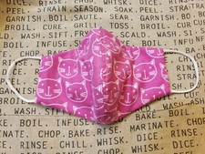 Handmade Face Mask filter pocket triple layer nose bridge pink white cat cute