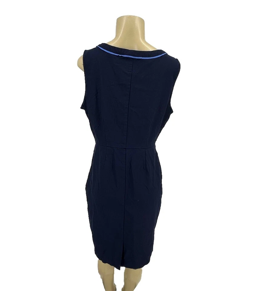 ModCloth Large Women Sheath Navy Blue Dress Sleeveless Henley Neck 29-23 - Image 3 of 4