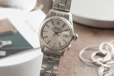 Rolex Lady Date Oyster Stahl / Weissold Automatik Damenuhr Ref. 6517 Klassiker
