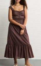 American Eagle Brown Catie Corset Midi Lace Strap Dress prairie Milkmaid Sz S