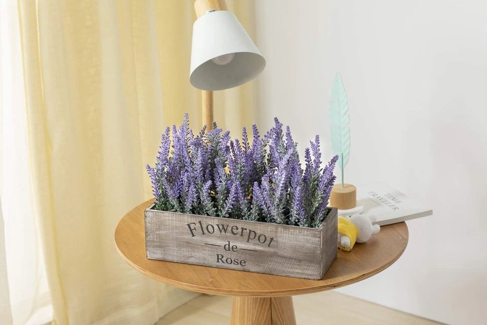 Planta de lavanda falsa con bandeja decorativa caja de madera 14"- decoraciones de primavera para... Foto 4 de 4