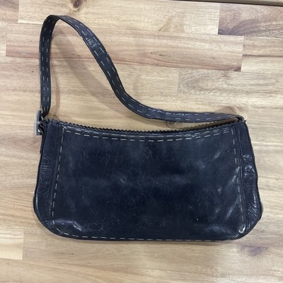 BCBGMAXAZRIA Black Leather Shoulder Bag Y2K Style Contrast Stitching