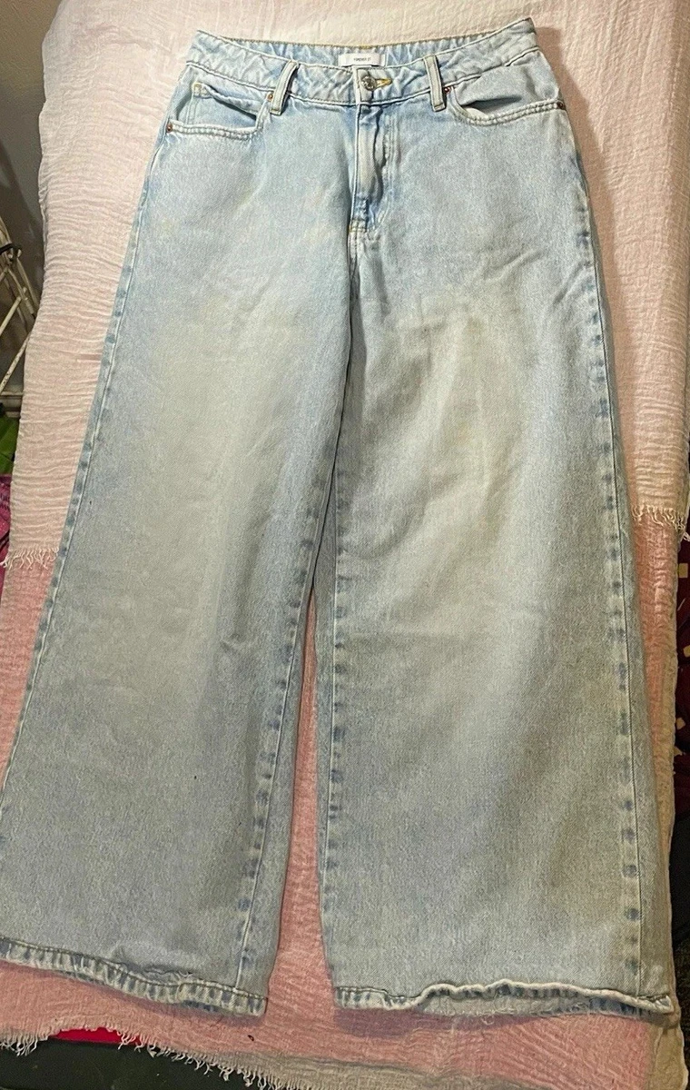 Pantalones de mezclilla para mujer Forever 21 28 azul lavado claro holgados pierna ancha tiro bajo 5 bolsillos