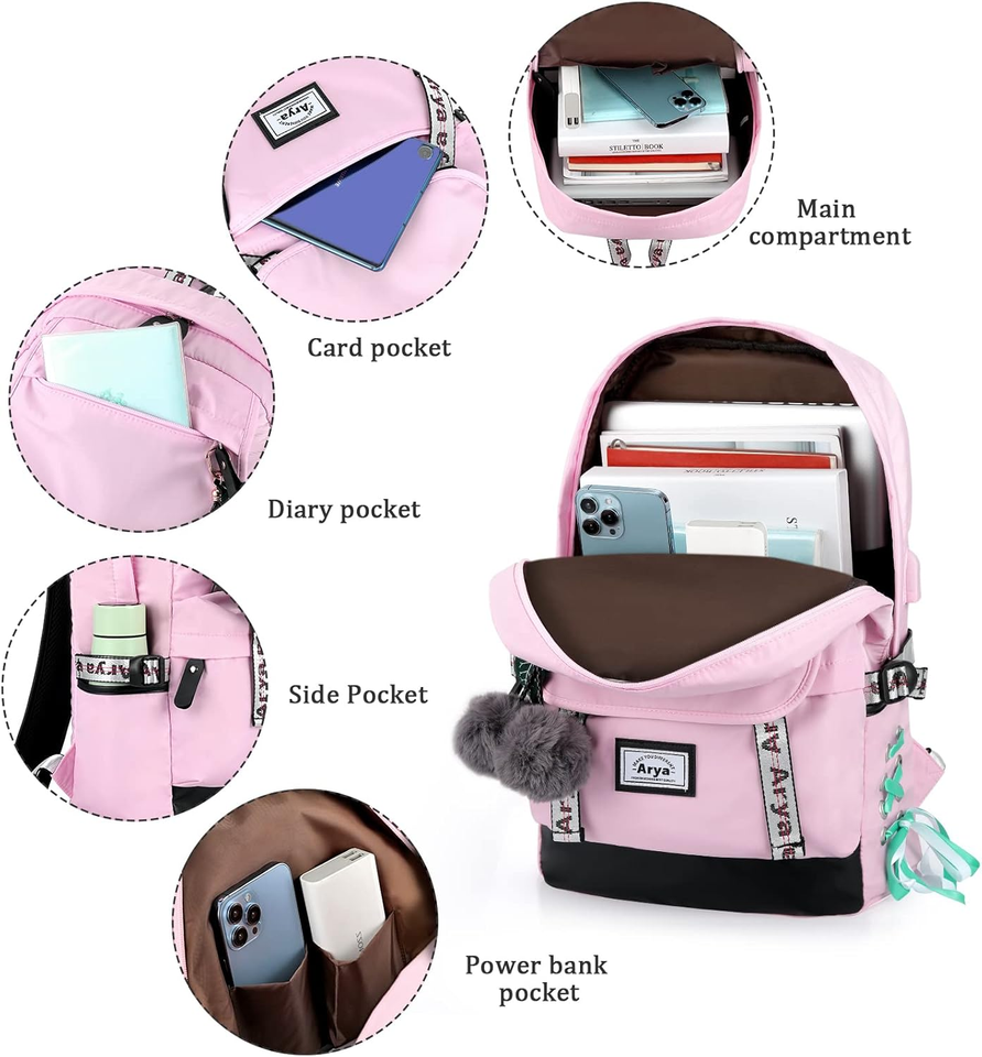 VASCHY - Zaino da scuola per ragazze, leggero, da donna, casual, alla