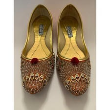 Gold Punjabi Jutti / Mojari   Handcrafted Indian Wedding Flats Women's US 7.5 