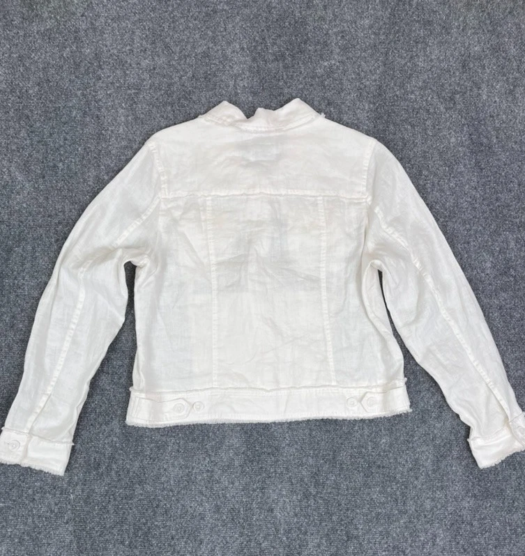 Tommy Bahama Two Palms Linen Raw Edge Button Up Jacket Washed White Size L - Image 3 of 4