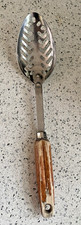 VTG EKCO Forge 11.5" Chevron Slotted Spoon Stainless Wood Handle Made in USA!