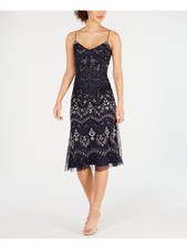 ADRIANNA PAPELL Womens Navy Sleeveless Knee Length Party Sheath Dress 0