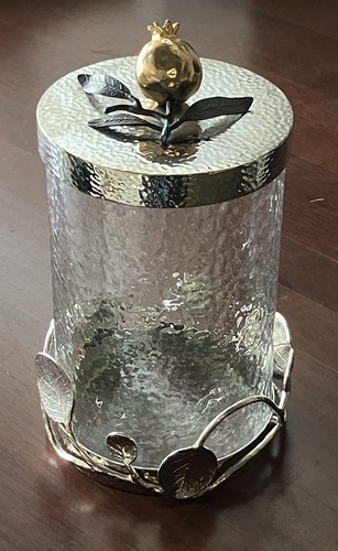 Michael Aram Silver Lidded Jar Pebble Textured Gold Bulb Handle Excellent 8.5”