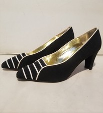 Vintage ESCADA Italy File Stripes 80s 1980s Retro Pumps Shoes Heels 7
