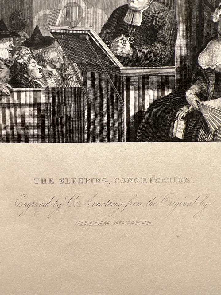 Grabado de caricatura antiguo de acero de 1860 LA CONGREGACIÓN DORMIDA... Foto 3 de 4
