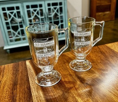 Old Bushmills (2) Crystal  Continental Mugs (USA ) Irish Whisky Indiana Glass Co