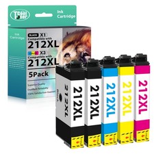 5-Pack 212XL Ink replacement for Epson Workforce XP-4100 XP-4105 WF-2830 WF-2850