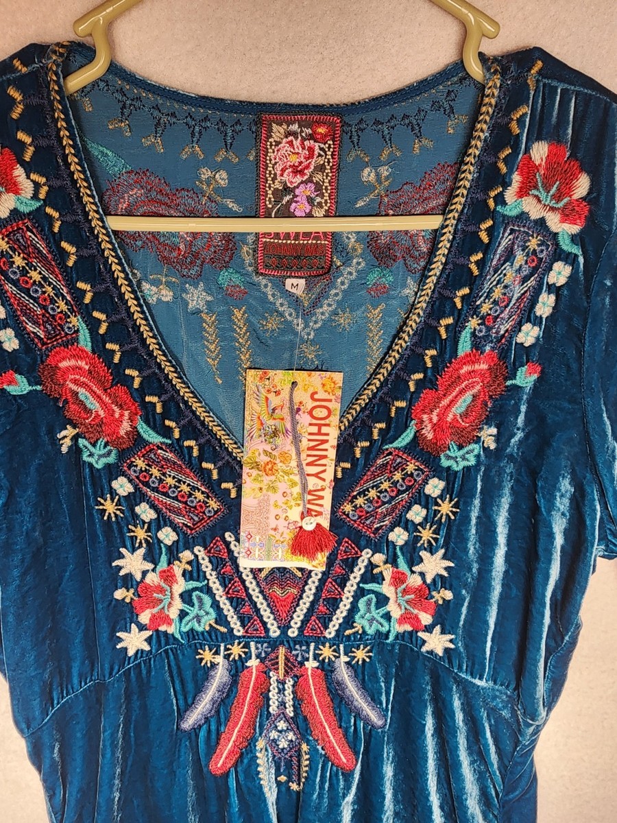 johnny was blue velvet dress Johnny Was Voka Velvet Dress S S (4-6) New
