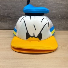 Vintage Donald Duck Hat Cap Snap Back White Yellow Angry Face Disney Trucker