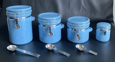 OGGI Light Blue Ceramic Canister Set of 4 w Stainless Steel Spoons