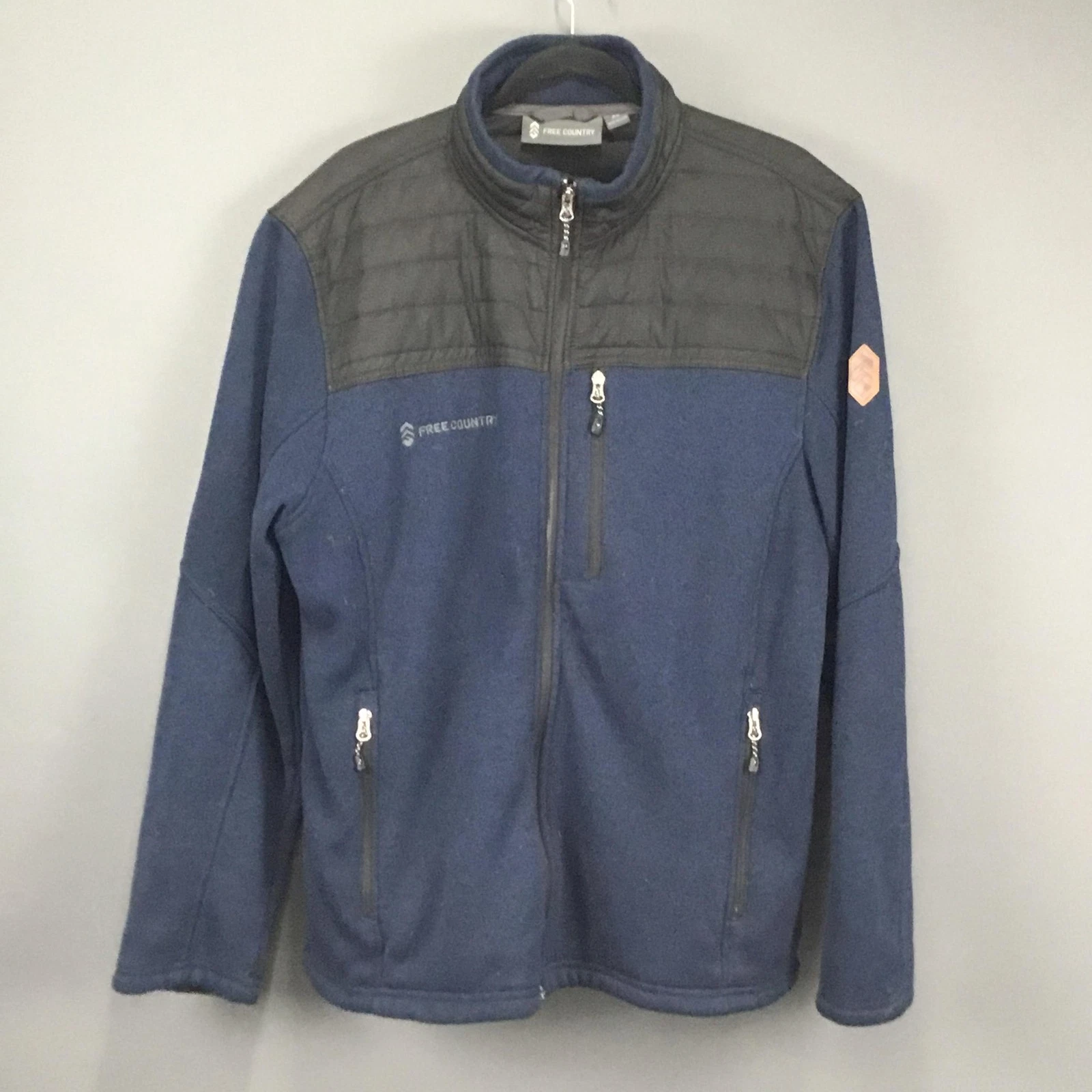 Free Country Jacket Mens XL Blue Black Full Zip Quilted Fleece Outdoor Pockets