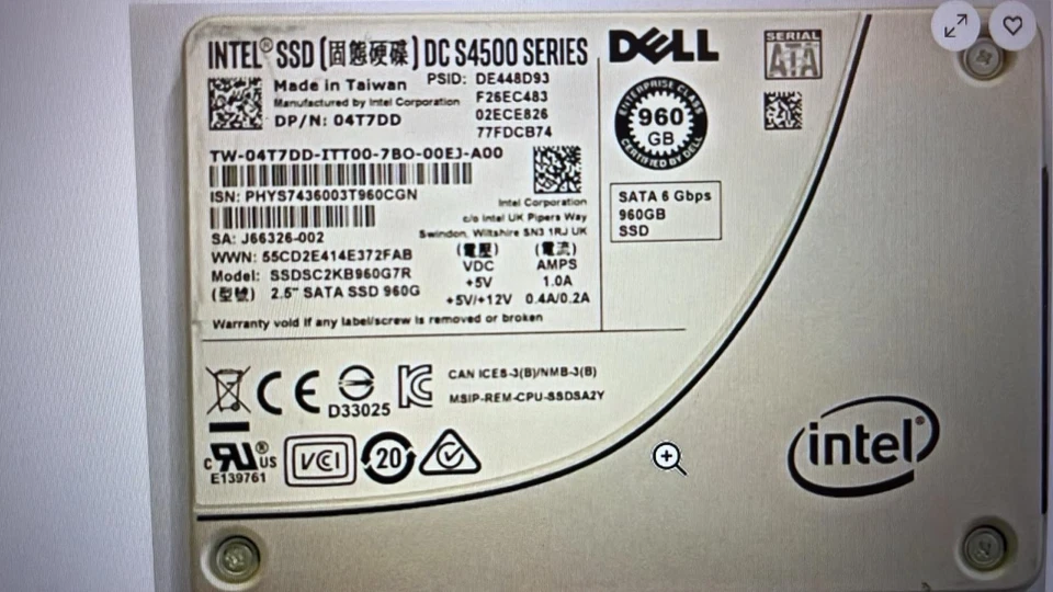 Dell Enterprise SSD 04T7DD Intel DC S4500 960GB 2.5" SATA R740 R640 T630 R840 - image 1 of 1