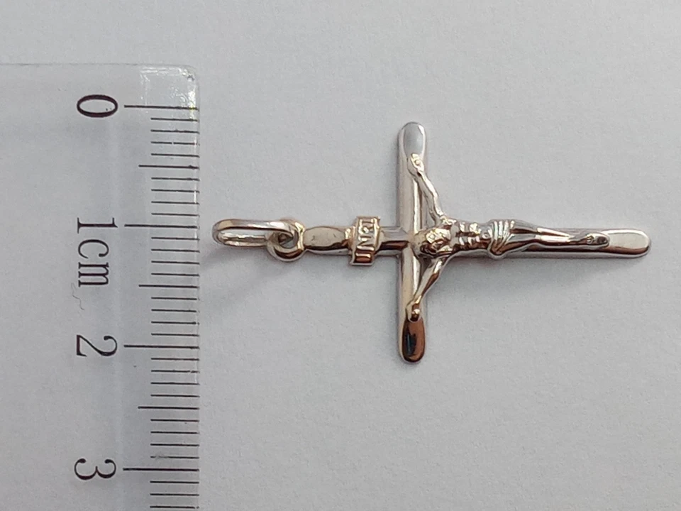 Croce in oro bianco 750 18 kt carati grammi 1,0 porta fortuna per uomo +235 - Immagine 4 di 4