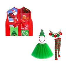 Kids Christmas Costumes Sleeveless Outwear Xmas Cosplay Dress Up Sets Stage Show