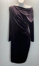 Lauren Ralph Lauren Velvet Off  the Shoulder Midi Dress Deep Purple Sz 8 Holiday