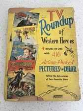 1961 TV Roundup Coloring Book Western Cowboys Horses Saalfield USED USA Vtg