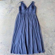 Jenny Yoo Collection Navy Blue Tulle Plunging V-Neck Maxi Dress Gown size 20