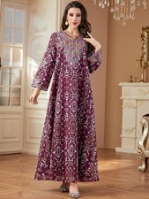 Muslim Women Maxi Dress Abaya Dubai Turkey Kaftan Evening Gown Embroidery Modest