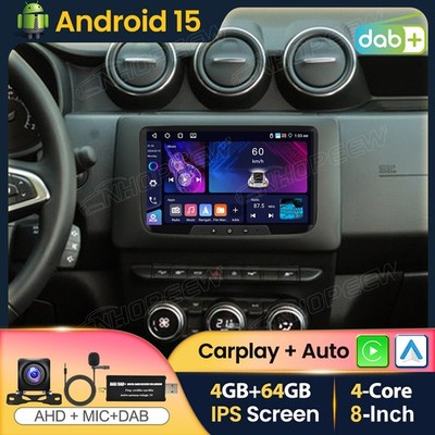 DAB+ 4+64GB Android 15 Apple Carplay Autoradio GPS Navi Wifi Für Dacia Duster 2
