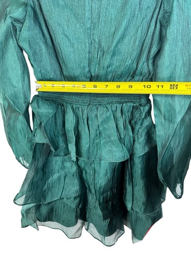 Neu ohne Etikett Rachel Parcell langärmliges Rüschenkleid metallic bestickt grün Größe 0 - Bild 14 von 14