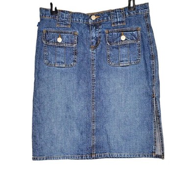 VTG Tyte Womens SZ 9 Y2K Med Blue Denim Jean Skirt Flap Pockets Juniors Slit