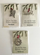 SET of 3 Plow & Hearth Solid Pewter Christmas Ornament Reforest USA New in Pkg