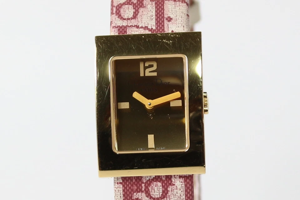 [Почти как новый] Christian Dior D78-159 золото розовый циферблат прямоугольник кварцевые женские часы - Изображение 3 из 4