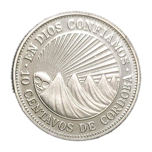 1972 Nicaragua 10 Centavos Proof Coin KM 17 Francisco Hernandez de Cordoba & Sun