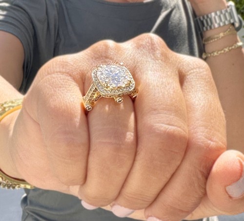 Round Cut Simulated Diamond Engagement Ring Bridal 14K Solid Yellow Gold 7.75CTW - Picture 2 of 15