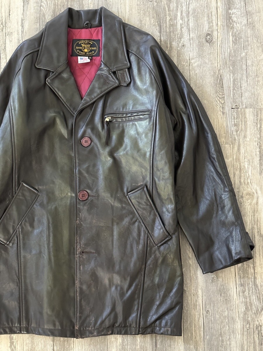 Vintage Avirex O'Coat Brown Leather Field Jacket Made USA Sz