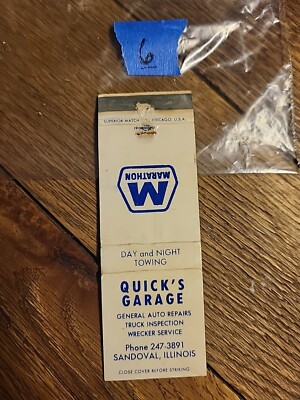 Matchbook Cover - MARATHON QUICK'S GARAGE, SANDOVAL ILLINOIS - automotive 