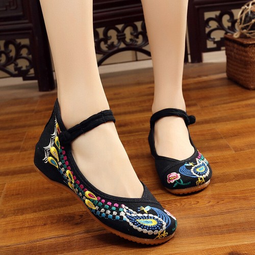 Womens Chinese Embroidered Flat Shoes Handmade Comfort Folk Cloth Shoes Slip On - Picture 13 of 14