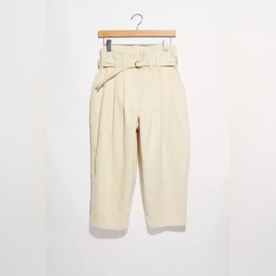 Omnia Ex Nihilo Billy Pants Cream Cotton Cropped Belted Pants size medium