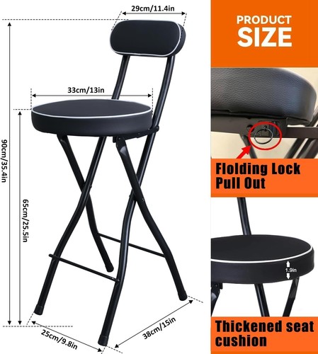 Compact Folding Bar Stool with Backrest - Lightweight, Leather Padded Comfort - Picture 5 of 11