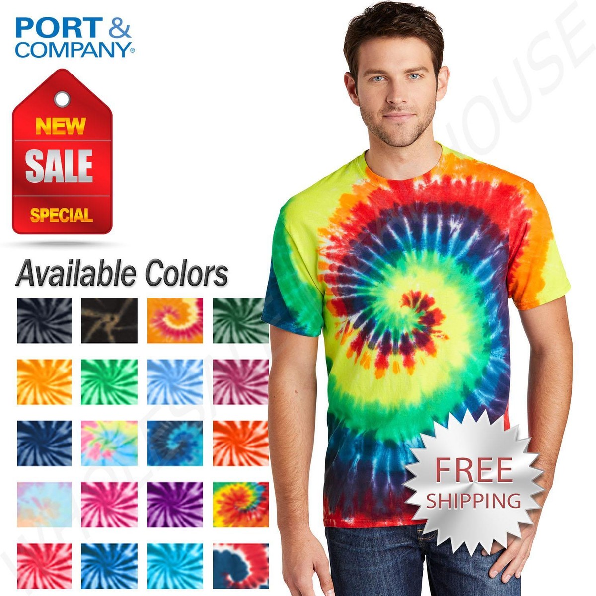 Port &amp; Company Men&rsquo;s Multi Color Short Sleeve Standard Fit Tie-Dye 