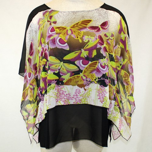 Citron Clothing 100% Silk Art To Wear Butterfly Flutter Layered Blouse Plus 0X - Picture 1 of 7