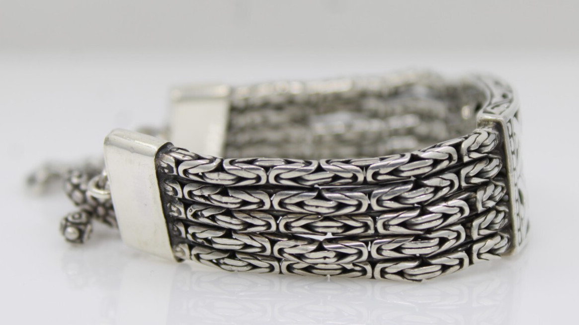 Sterling Silver Five Row Byzantine Toggle Bracele… - image 3