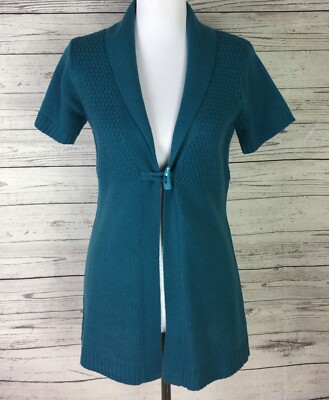 Coco + Capers Petite Cardigan Sweater Womens Size PM Green Toggle Short Sleeve