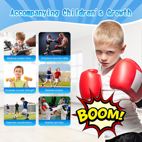 Sacco Da Boxe per Bambini 160Cm Con Guantoni E Pompa Punching Ball Bambini Perfe - Foto 5 di 7