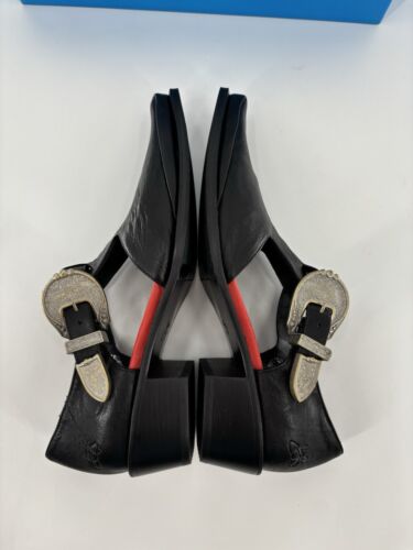 John Fluevog Shoes Womens 9.5 Black Wrappings Articulate Buckled T Strap Pointed - Picture 12 of 15