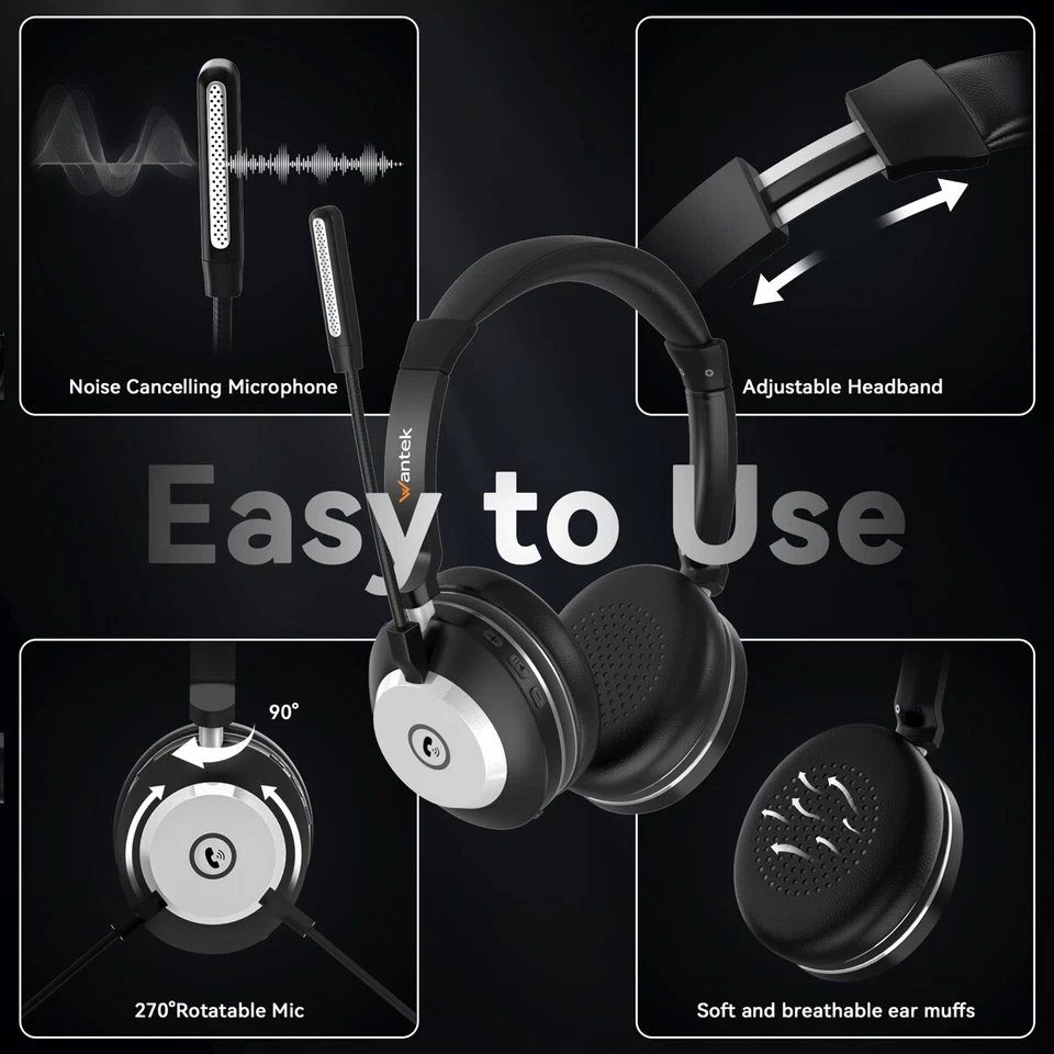 Kabelloses Kopfhörer mit Mikrofon USB-dongle Bluetooth Headset für PC/Mac/Handys - Bild 3 von 4