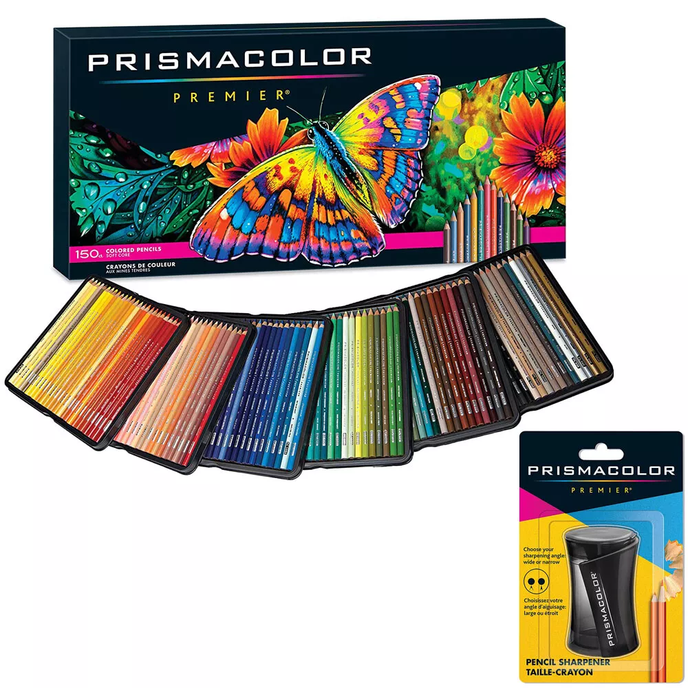 PRISMACOLOR Premier Colored, Assorted Colors,Box of 24 & Sanford 1786520  Pencils Premier Pencil Sharpener (VE99016)