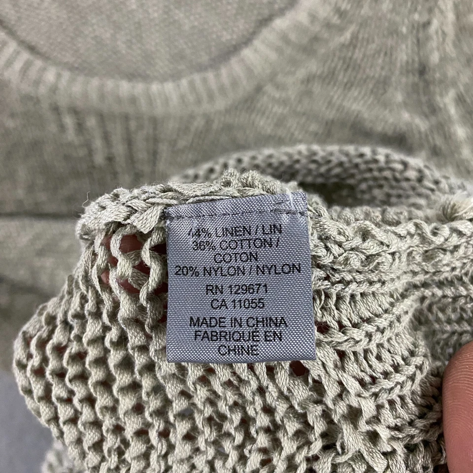 Suéter 360 Para Mujer XS Lino Algodón Cuello Redondo Tejido Abierto Pullover Verde Foto 3 de 4